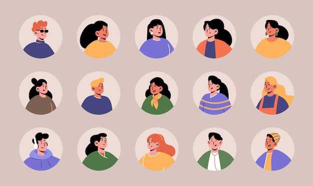 男性または女性のキャラクターの顔を設定する人々のアバター
