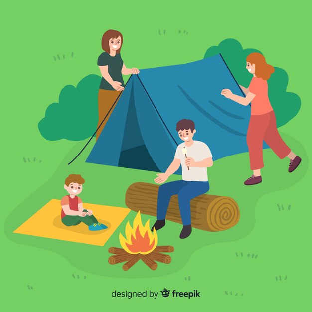 Set of people camping flat design