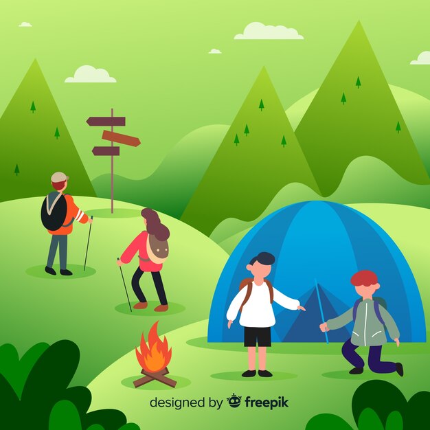 Set of people camping flat design