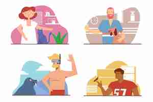 Free vector set of people in different activities lifestyle cartoon vector