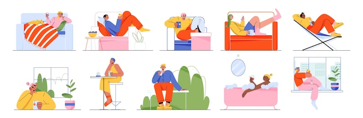 Free Vector set of people drink and relax at home bar street