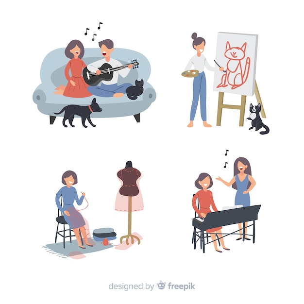 Free vector set of people enjoying their free time