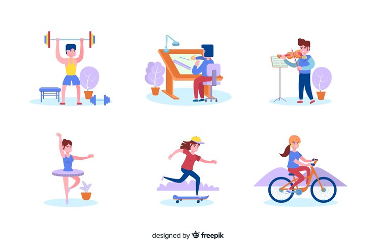 無料Vector 趣味を楽しむ人々のセット
