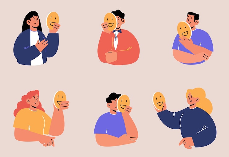 Free Vector set of people hiding faces behind of social masks