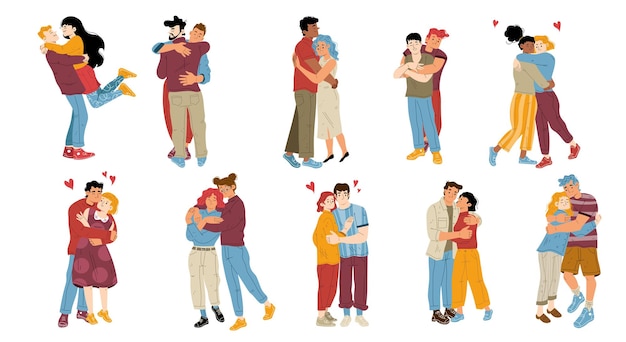 Free vector set of people hug love homosexual couple embrace