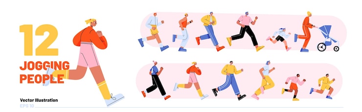 무료 Vector 조깅하는 성인과 어린이 세트