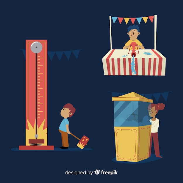 Free vector set of people at a night fair