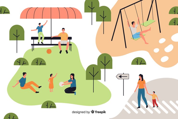Free Vector set of people in the park