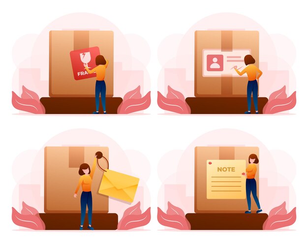 set of people professional transporting parcels to customers
