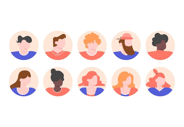 Set people profiles avatars with male and female faces. Premium Vector