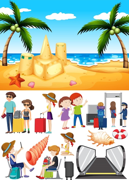 Free vector set of people and scene for travel