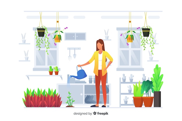 Free vector set of people taking care of plants