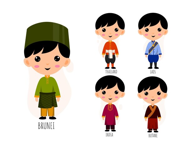 Set Of People In Traditional Asian Clothing cartoon characters , Male And Female National Costumes Collection Concept, isolated flat   illustration