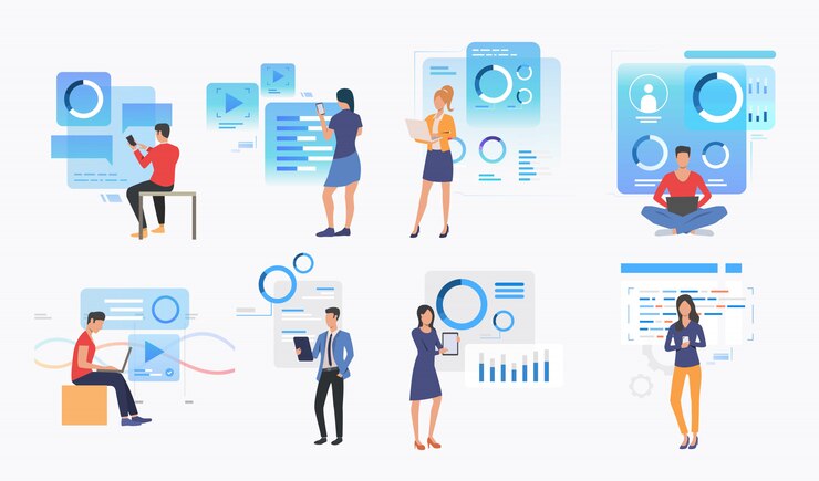 Free Vector set of people using modern technologies