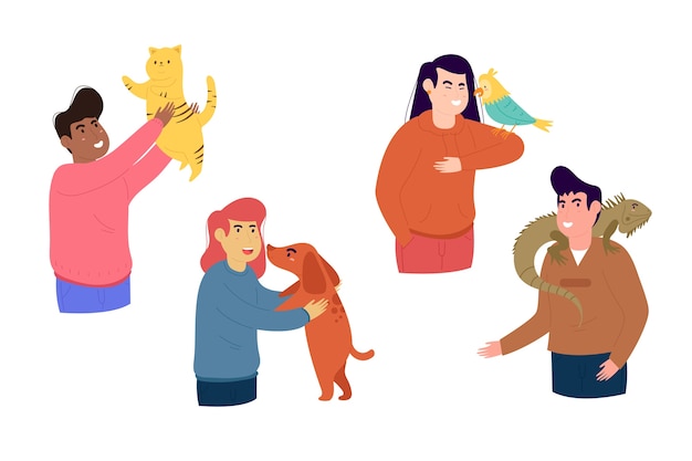 Free vector set of people with different pets