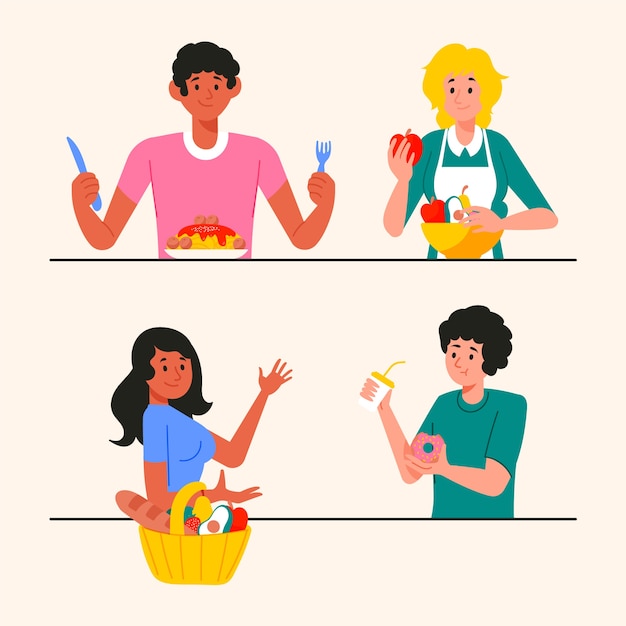 Set of people with food