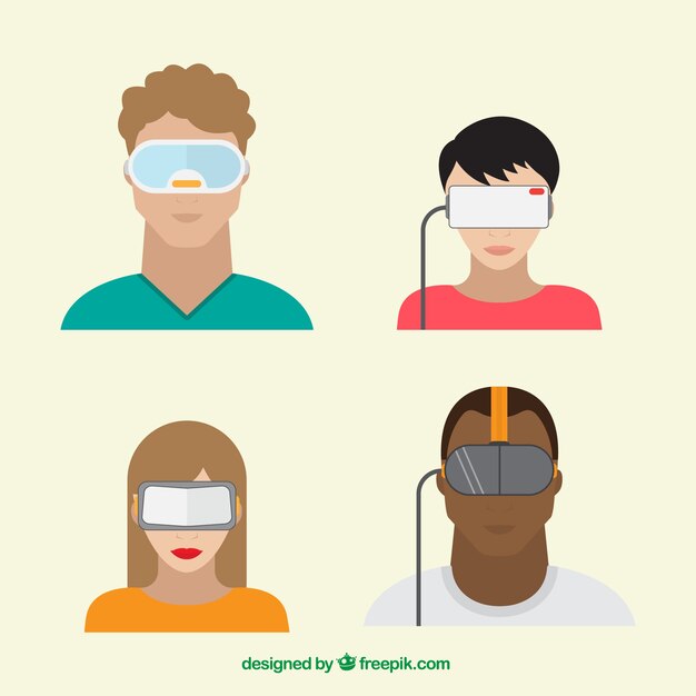 Set of people with virtual reality glasses