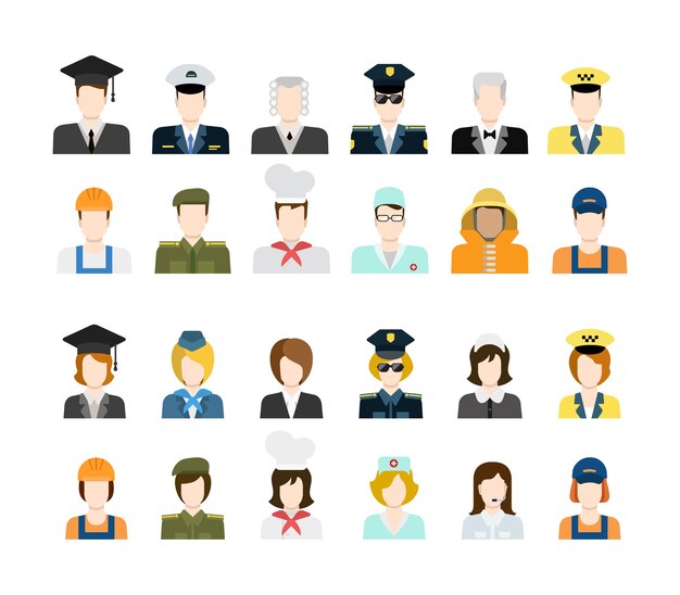 Set of people workers in uniform icons in flat style