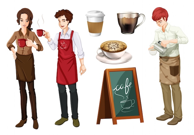 Free vector set of people working in cafe illustration