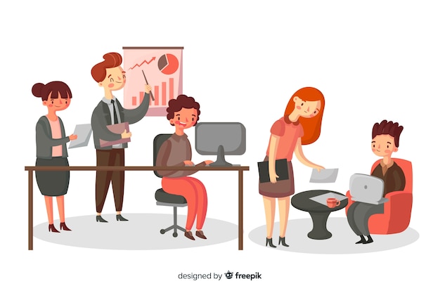 Free vector set of people working at the office