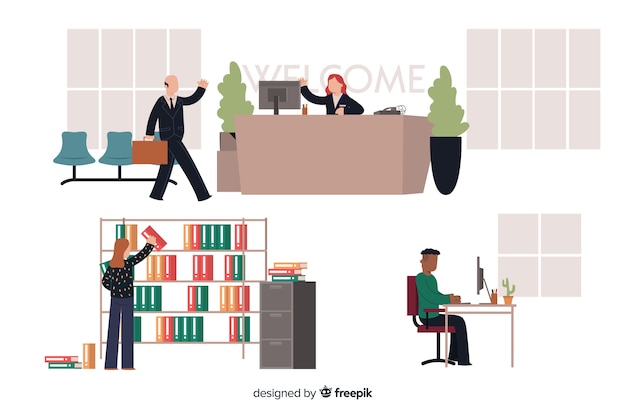 Free vector set of people working at the office