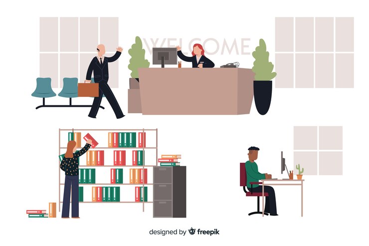 Free Vector set of people working at the office
