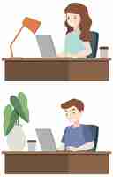 Free vector set people working using laptop flat design