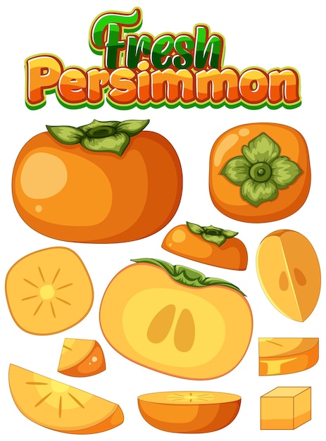 Free vector set of persimmon fruit isolated