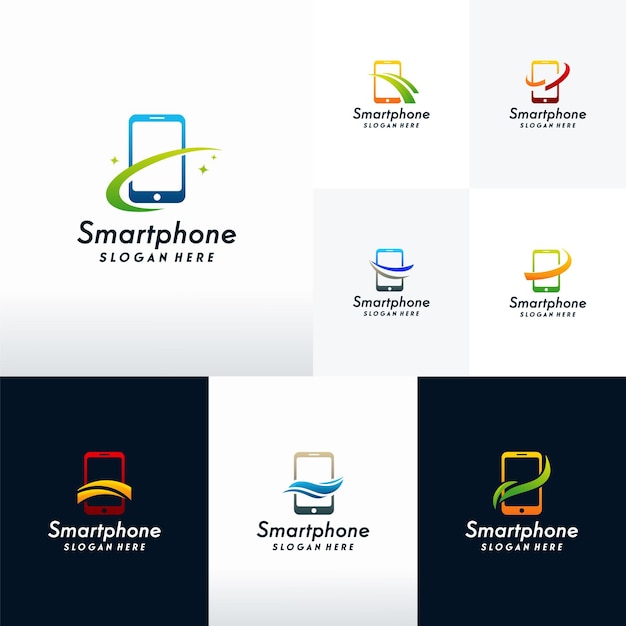 Set of phone shop logo designs, modern phone logo designs vector icon