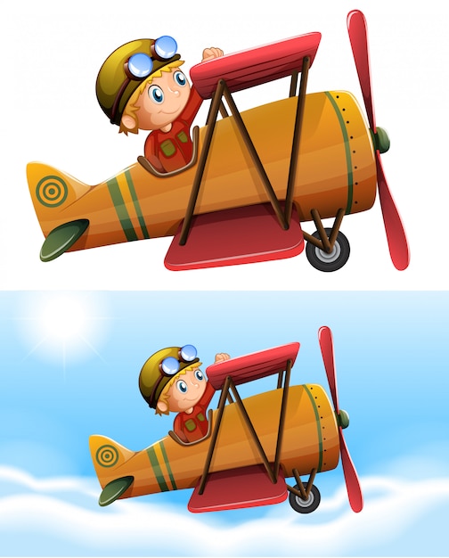 Free vector set of pilot riding classic plane