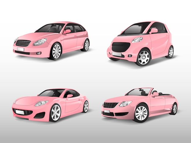 Набор розовых автомобилей векторов