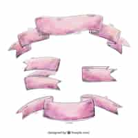 Free vector set of pink watercolor ribbons