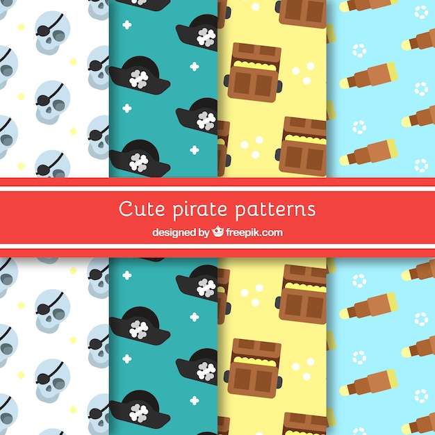 Free vector set of pirate elements patterns in flat design