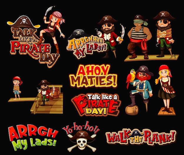 Set of pirate phrases banners