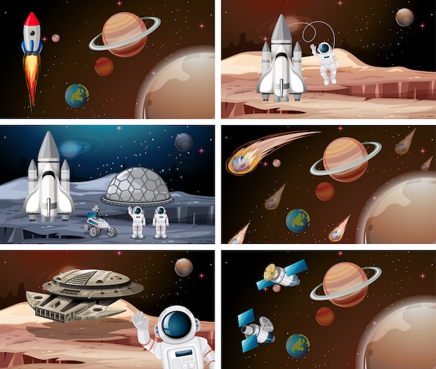 Set of planet space scenes background set