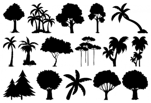 Free vector set of plant and tree silhouette