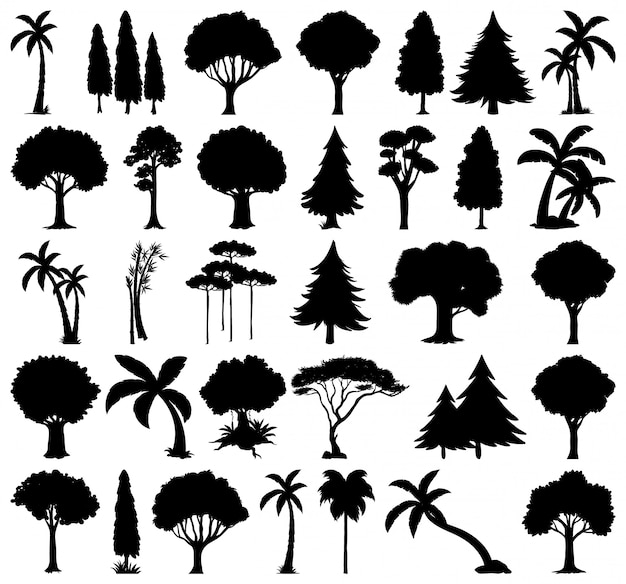 Free vector set of plant and tree silhouette