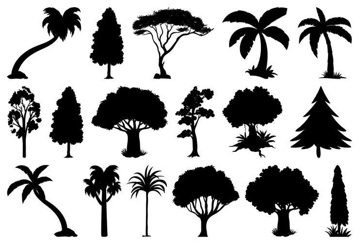 Free Vector set of plant and tree silhouette