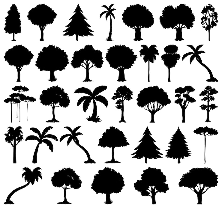 Free Vector set of plant and tree silhouette
