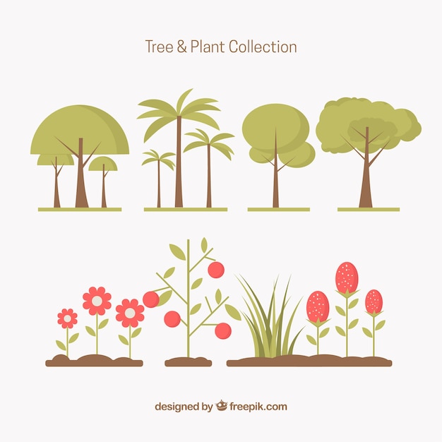 Set of plants and trees