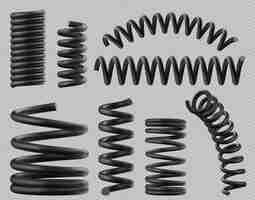 Free vector set of plastic or steel elastic springy coils in different shapes