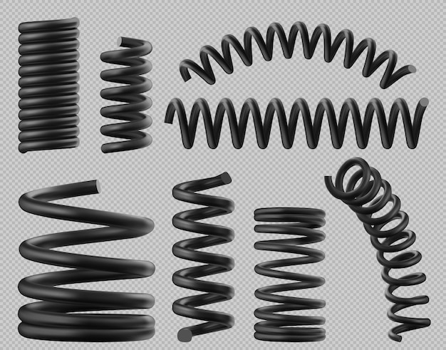 set of plastic or steel elastic springy coils in different shapes