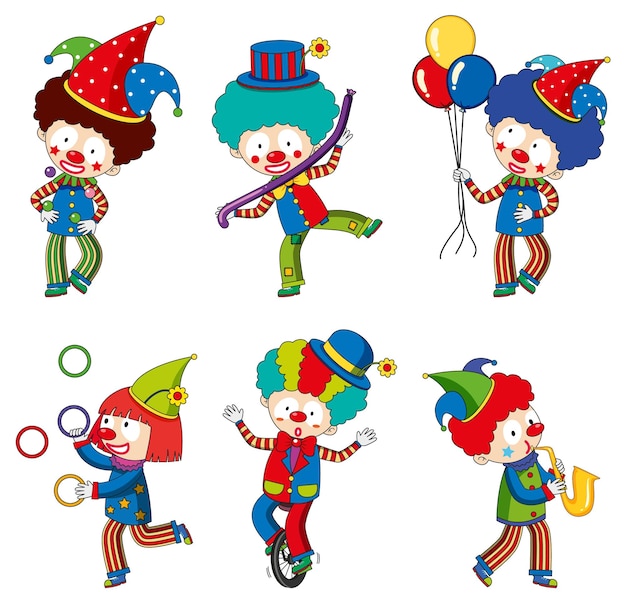 Set of playful clowns