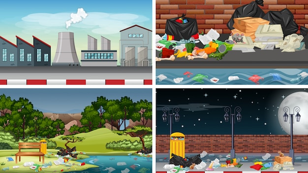 Free vector set of polluted scenes or background