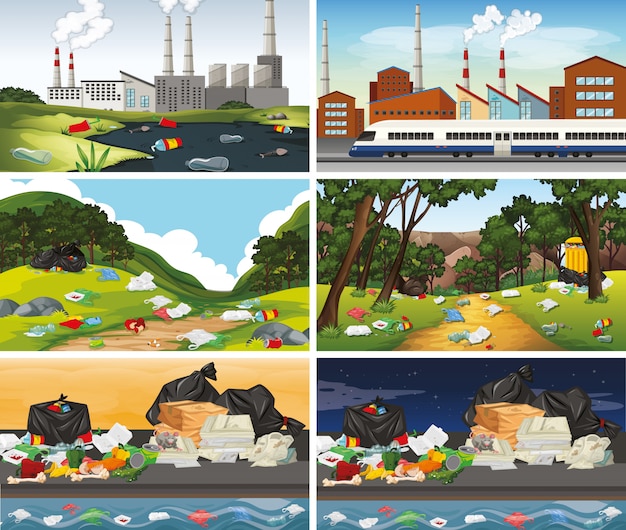 Free vector set of polluted scenes