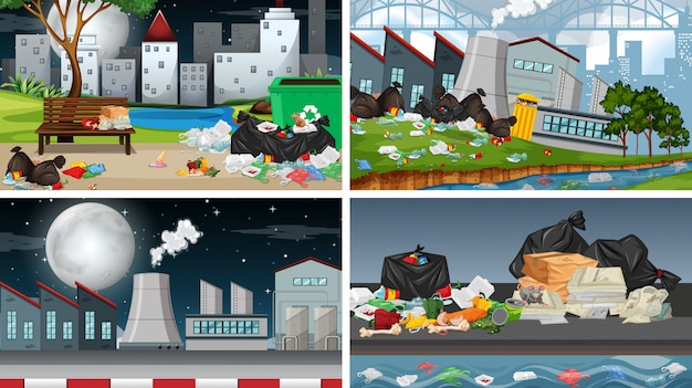 Free vector set of polluted scenes