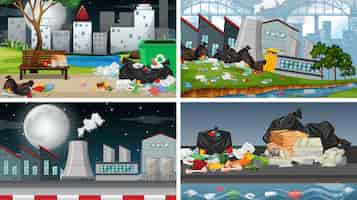 Free vector set of polluted scenes