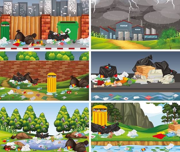 Free vector set of polluted scenes