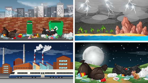 Free vector set of polluted scenes