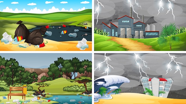 Free vector set of polluted scenes